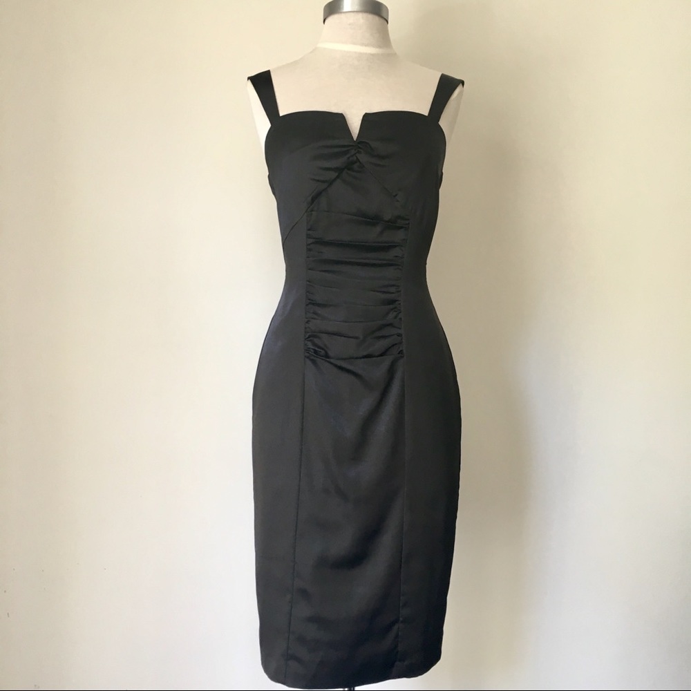 NEW Black Ruched Satin Cocktail Dress